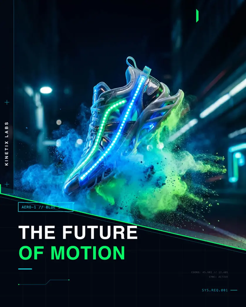 AI-generated future of motion campaign, editable in Linearity