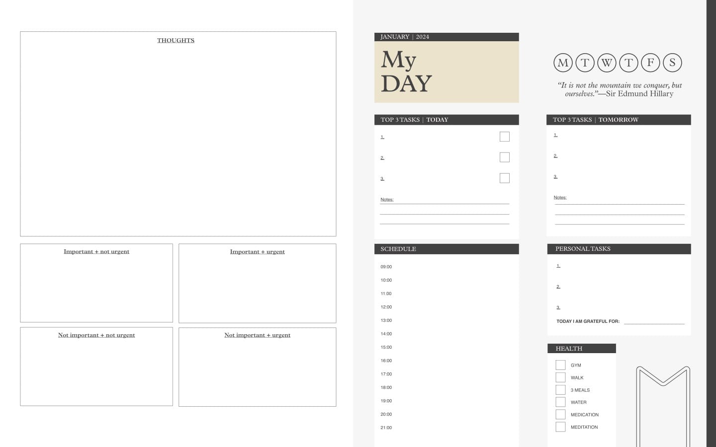 DIY Daily planner + linearity curve