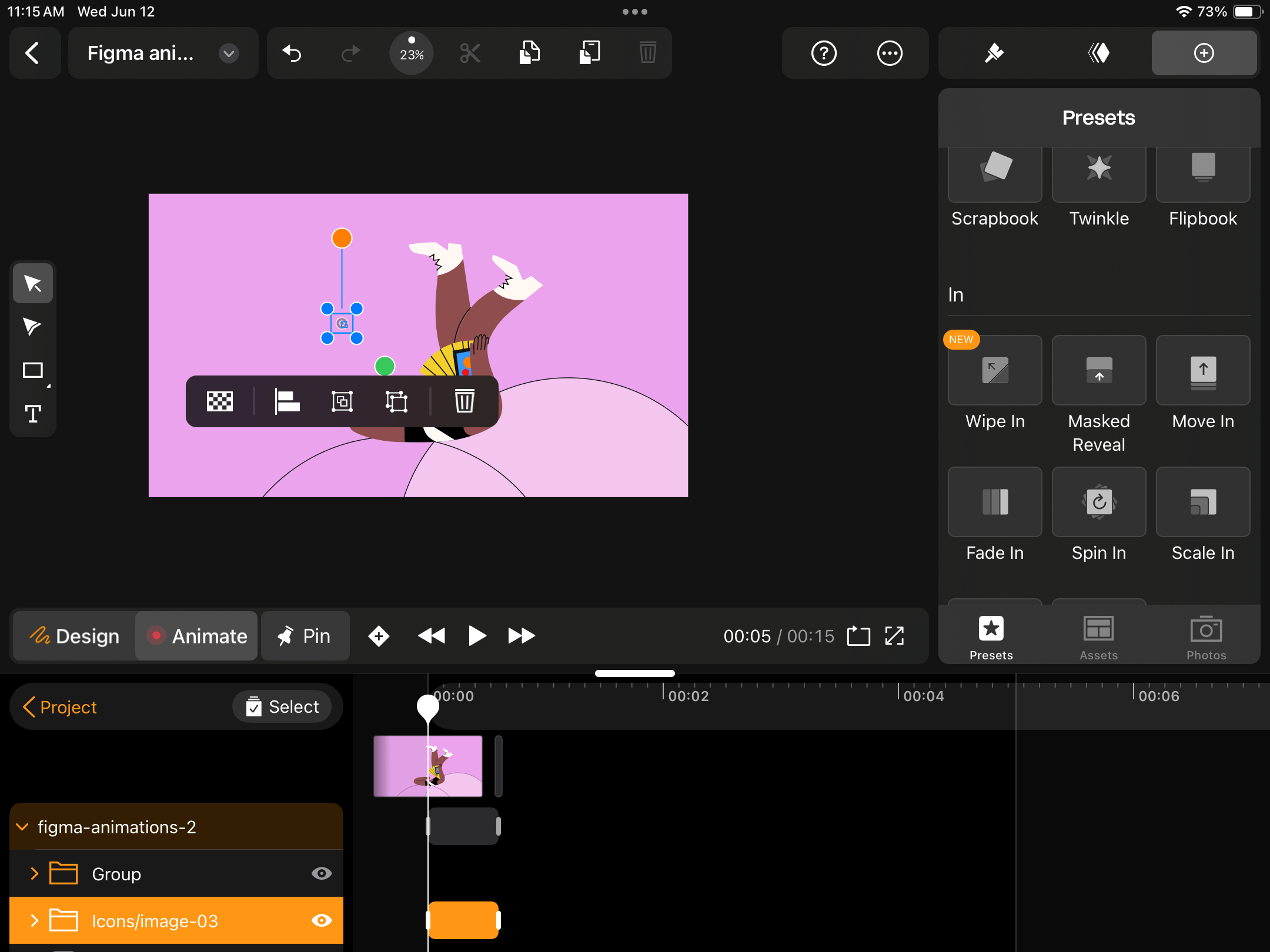 Spin in animation preset Linearity Move