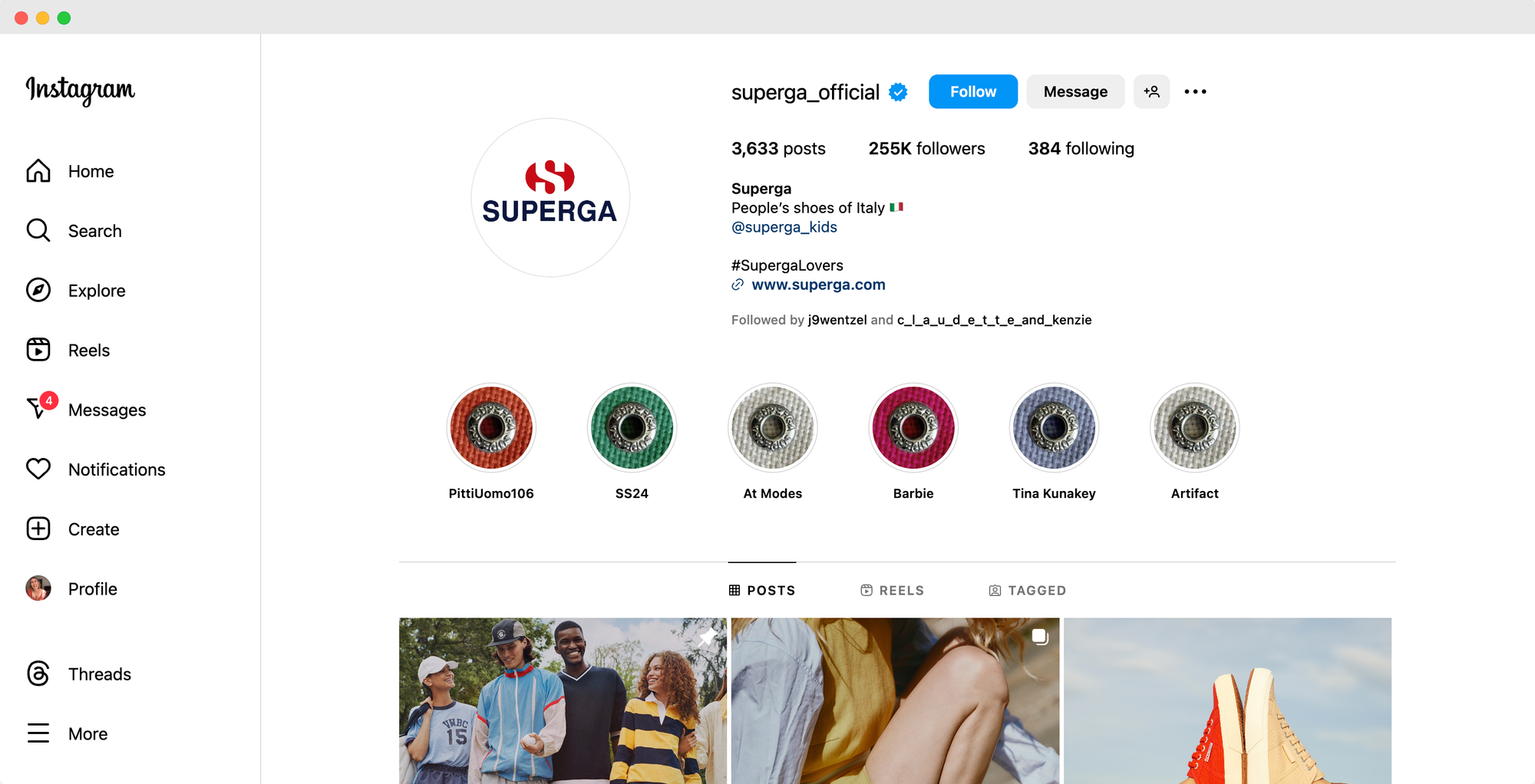 Superga's Instagram profile