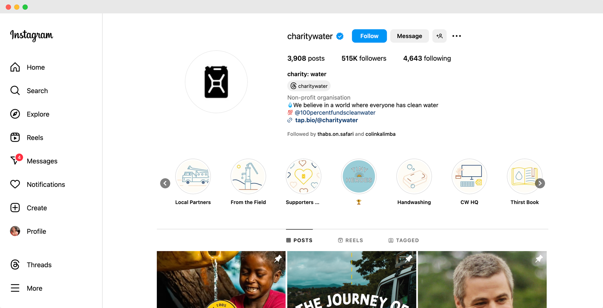 Charity Water's Instagram page