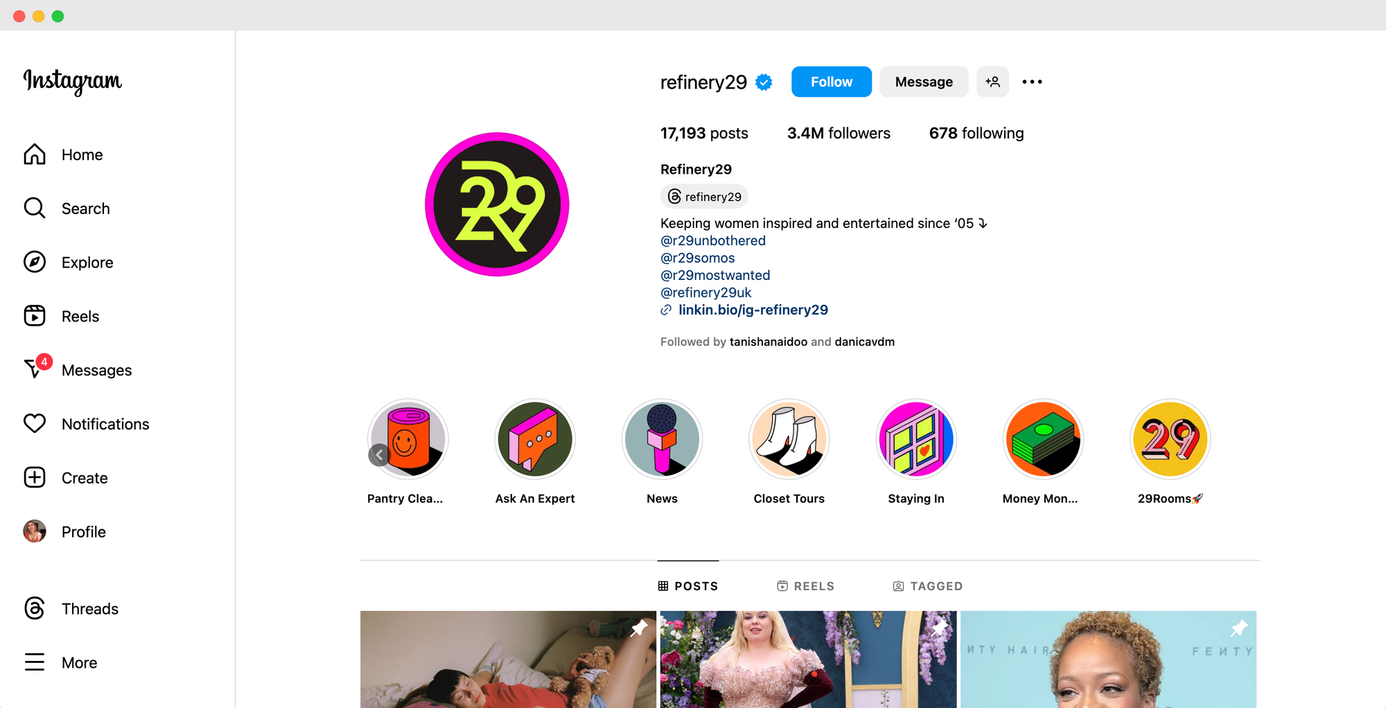 Refinery29's Instagram profile