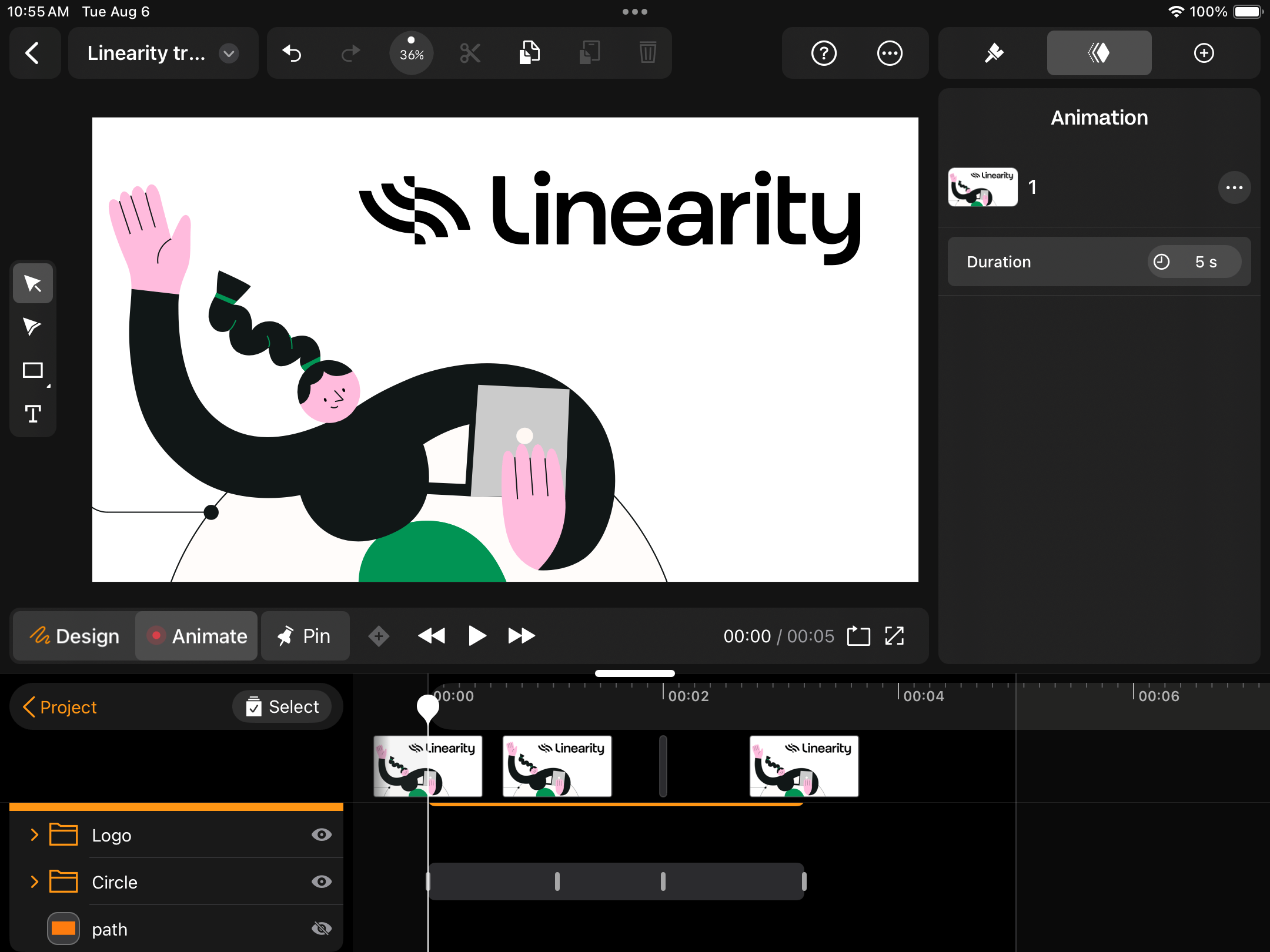 Linearity Move transparent background layer