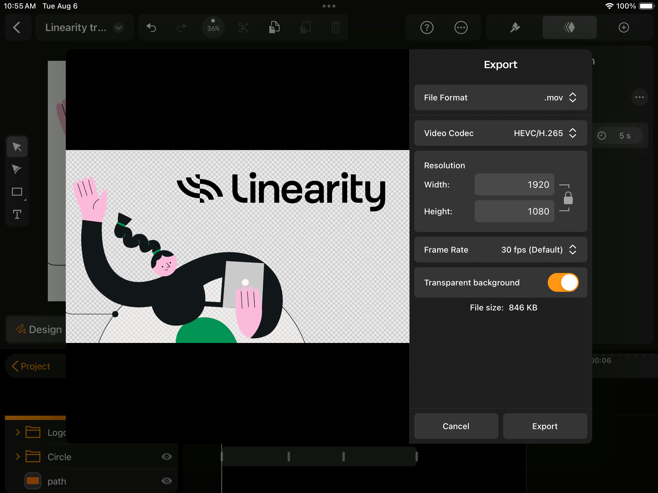 Linearity Move export transparent background