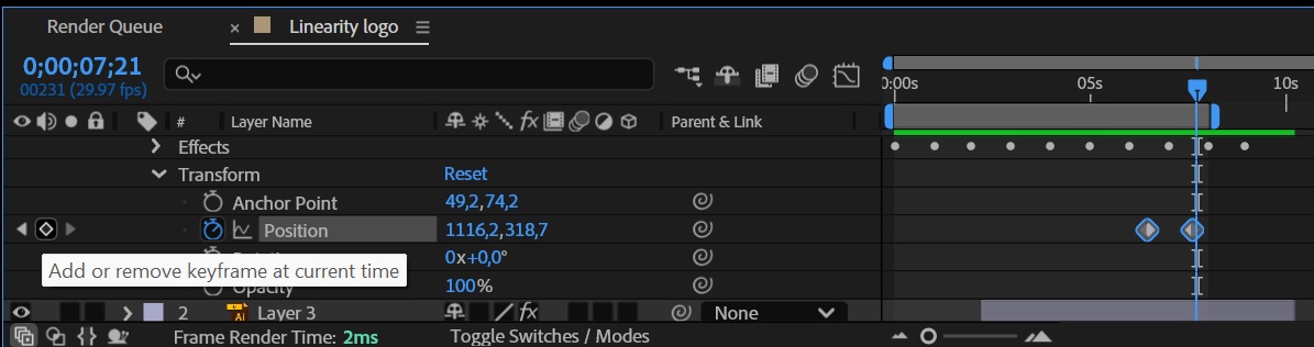 Add keyframe manually After Effects