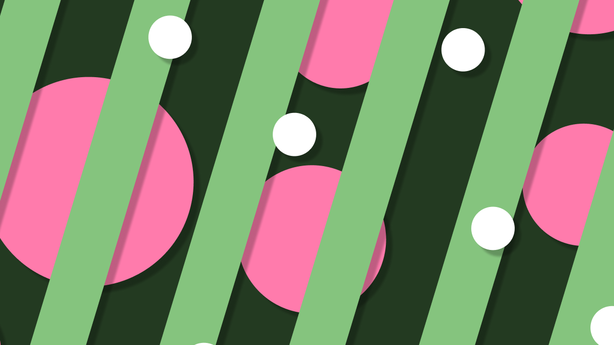 Pink circles with light green stripes on an olive colored background